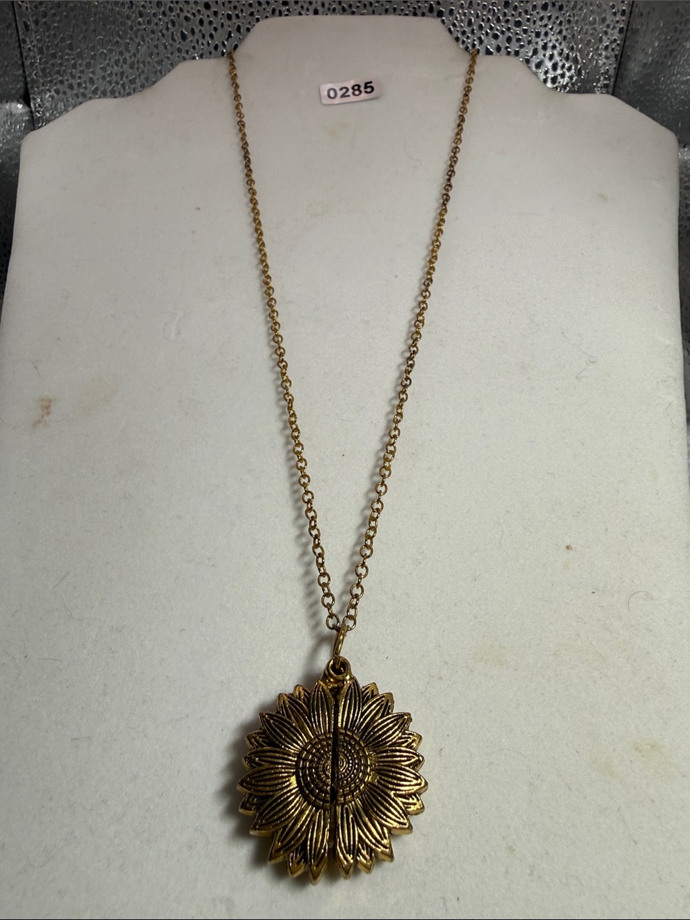 Gold-toned Sunflower Medallion Necklace - Opens “You are My Sunshine “